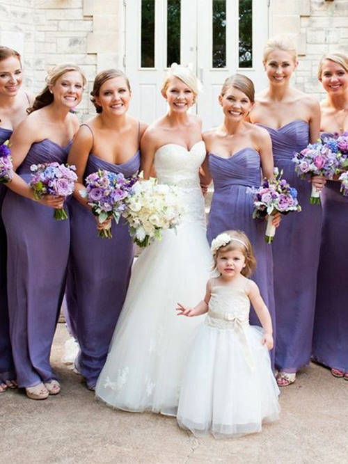 Sheath Sweetheart Chiffon Purple Bridesmaid Dresses