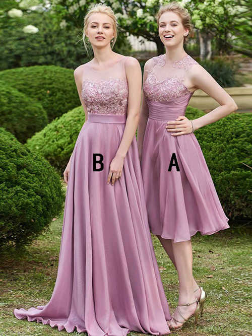 A-line Sheer Chiffon Bridesmaid Dresses Applique