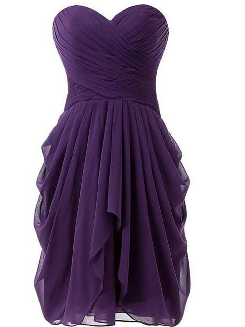 A-line Sweetheart Chiffon Short Purple Bridesmaid Dress