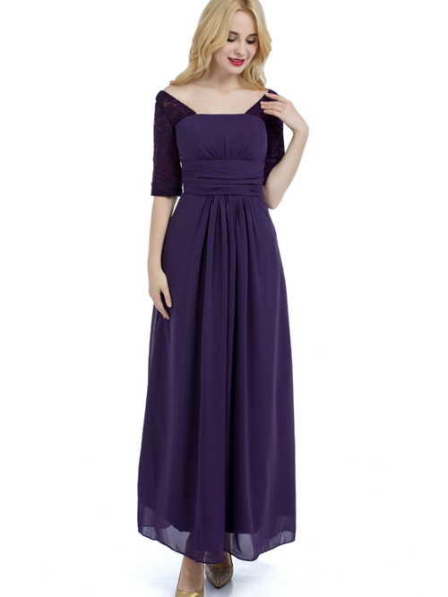 A-line Strapless Ankle Length Chiffon Lace Sleeves Bridesmaid Dr