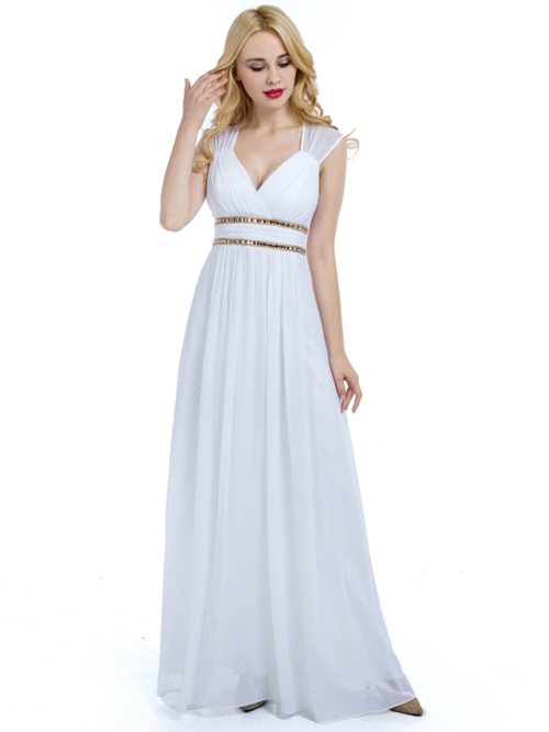 A-line Straps Chiffon White Bridesmaid Dress Beads