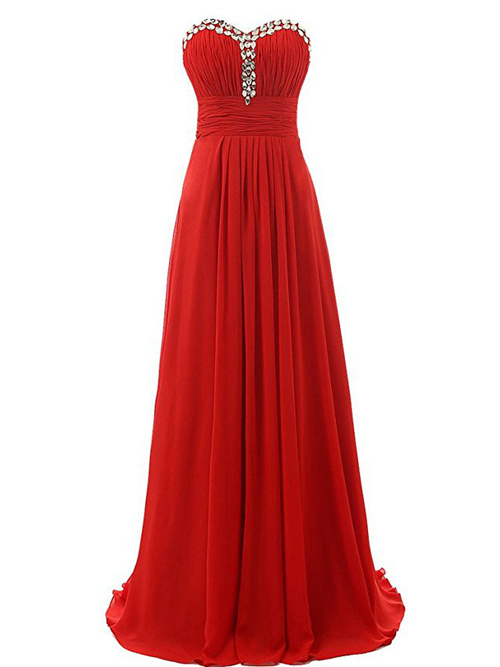 Empire Sweetheart Chiffon Red Bridesmaid Gown Beads