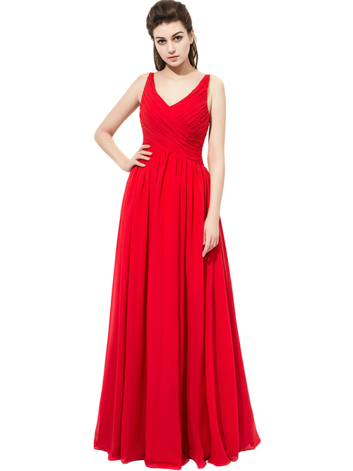 A-line Straps Chiffon Red Bridesmaid Dress