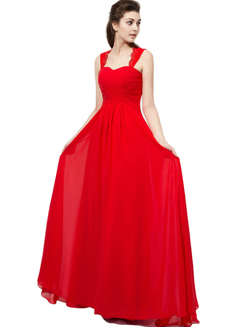 A-line Straps Chiffon Red Bridesmaid Dress Ruched