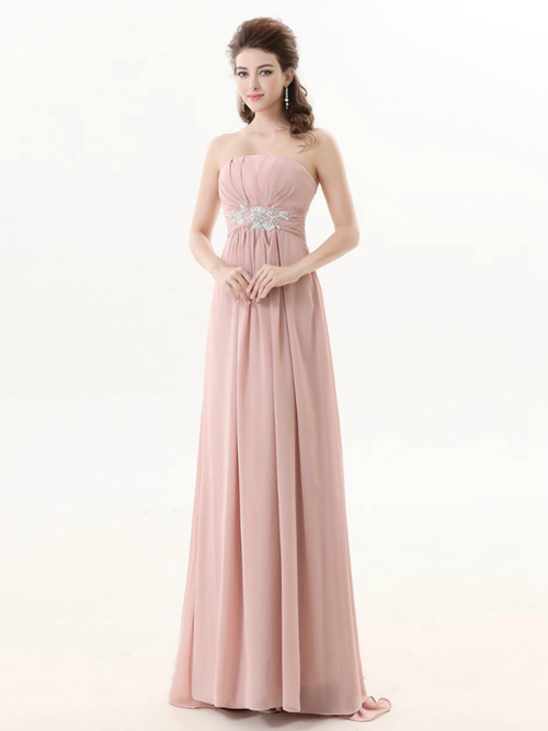 A-line Strapless Chiffon Bridesmaid Gown Applique