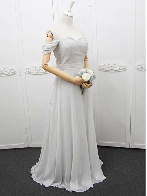 A-line Off Shoulder Chiffon Bridesmaid Gown