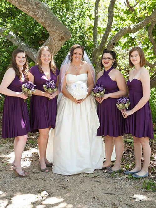 A-line Chiffon Short Purple Bridesmaid Dresses