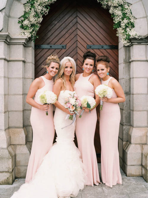 Mermaid Jewel Pink Satin Bridesmaid Dresses
