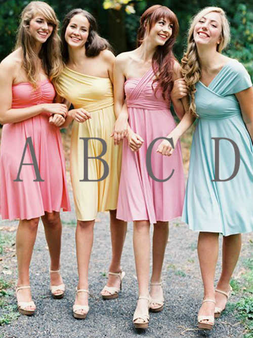 4 Necklines Satin Short Bridesmaid Dresses