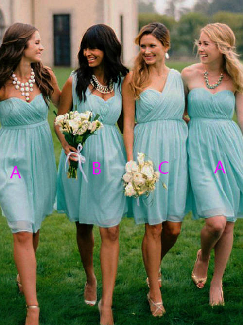 A-line 3 Necklines Short Chiffon Bridesmaid Dresses