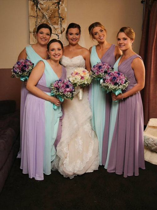 A-line V Neck Chiffon Colourful Bridesmaid Dresses