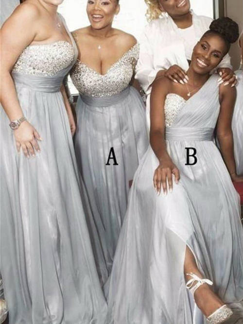 2 Necklines Satin Sequins Plus Size Bridesmaid Dresses