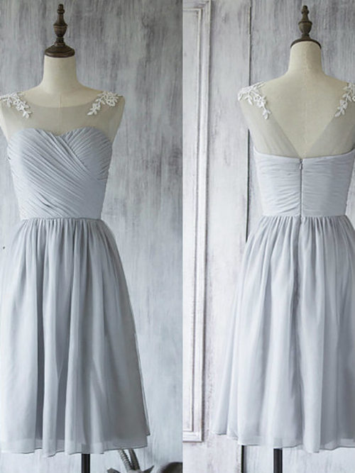 A-line Sheer Short Chiffon Bridesmaid Dress Applique