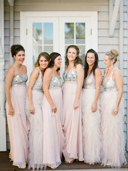 2 Styles Tulle Chiffon Sequins Bridesmaid Dresses