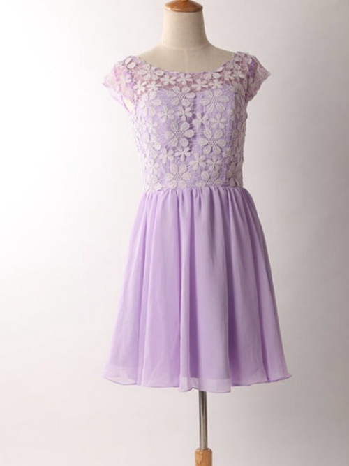 A-line Scoop Chiffon Short Purple Bridesmaid Dress Applique