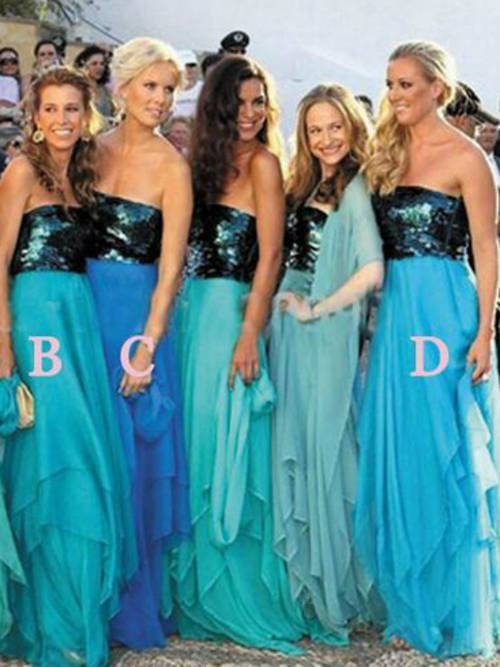 A-line Strapless Sequins Chiffon Bridesmaid Dresses