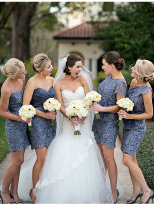 Sheath 3 Necklines Lace Short Bridesmaid Dresses