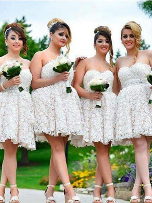 2 Necklines Short Lace Bridesmaid Dresses
