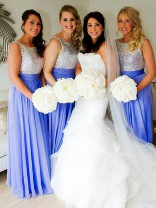 A-line Bateau Sequins Chiffon Bridesmaid Dresses