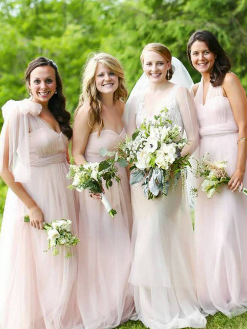 A-line 3 Necklines Tulle Bridesmaid Dresses