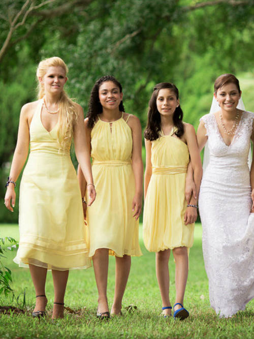 A-line 3 Necklines Chiffon Short Yellow Bridesmaid Dresses