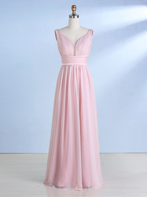 A-line Straps Chiffon Pink Bridesmaid Dress