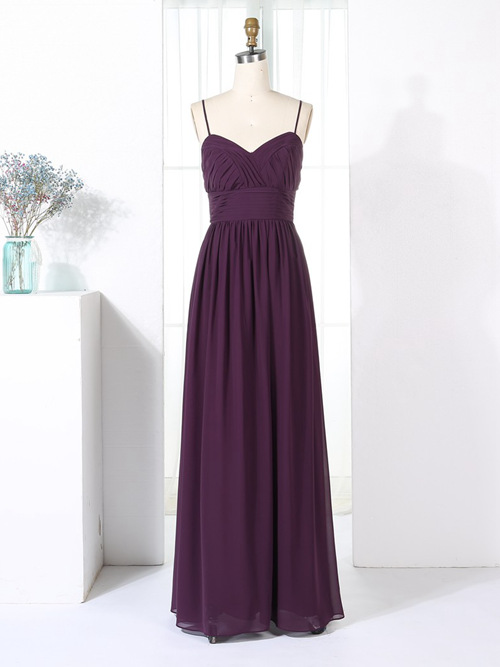 A-line Spaghetti Straps Chiffon Purple Bridesmaid Dress