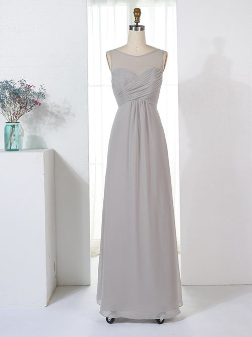 A-line Sheer Chiffon Gray Bridesmaid Dress