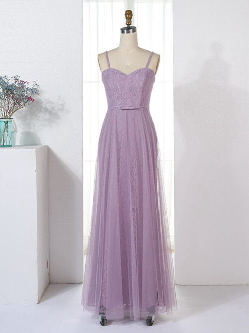 A-line Spaghetti Straps Lace Lavender Bridesmaid Dress