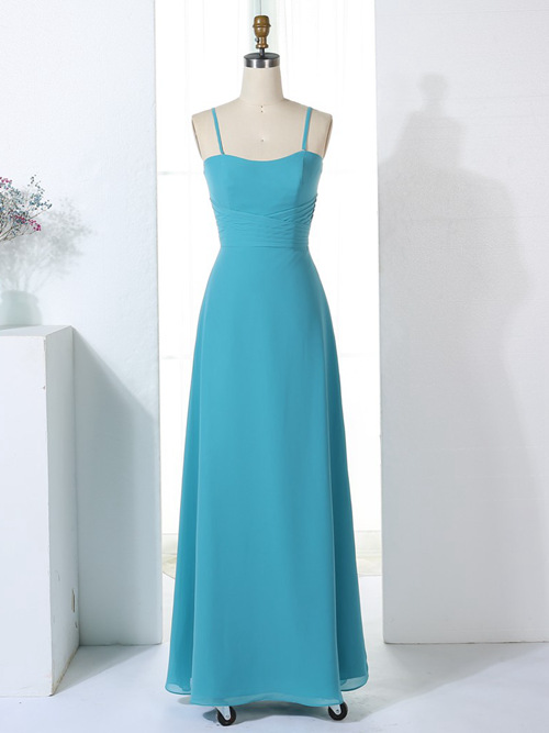 A-line Spaghetti Straps Chiffon Blue Bridesmaid Dress