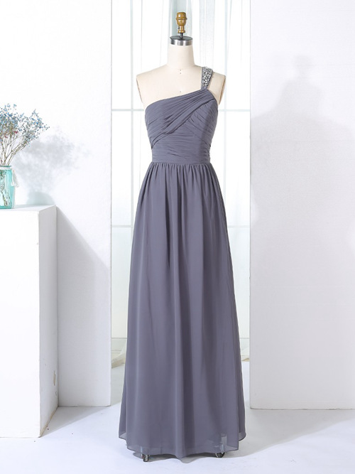 A-line One Shoulder Chiffon Gray Bridesmaid Dress