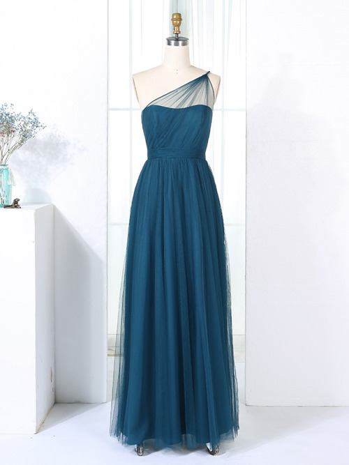 A-line One Shoulder Tulle Bridesmaid Dress