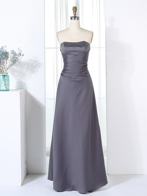 A-line Strapless Satin Gray Bridesmaid Dress