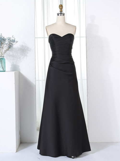 A-line Sweetheart Satin Black Bridesmaid Dress