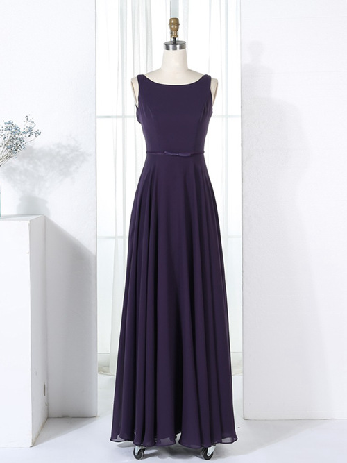 A-line Scoop Chiffon Grape Bridesmaid Dress