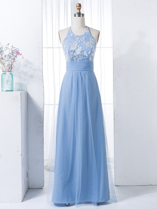 A-line Halter Tulle Bridesmaid Dress Applique