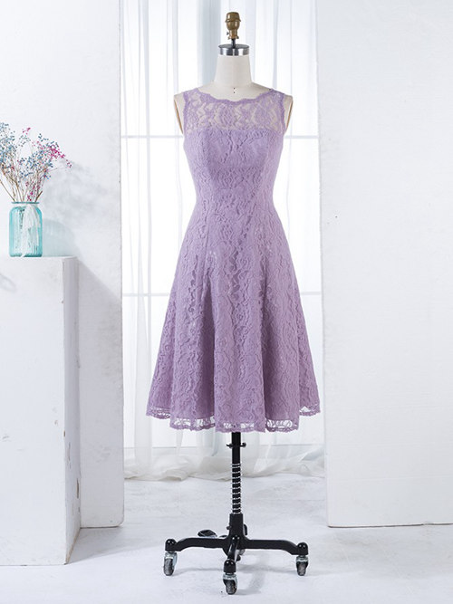 A-line Scoop Short Lace Bridesmaid Dress