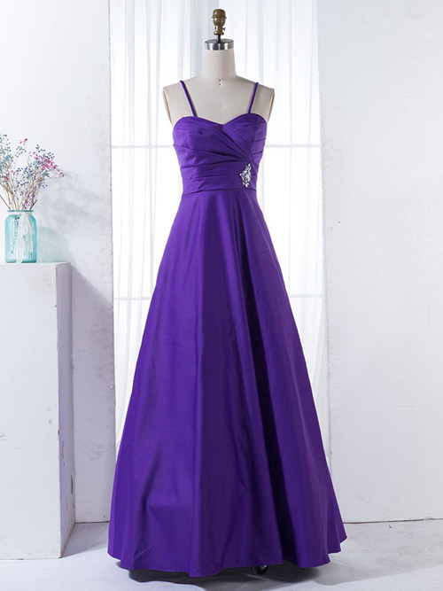 A-line Spaghetti Straps Satin Purple Bridesmaid Dress