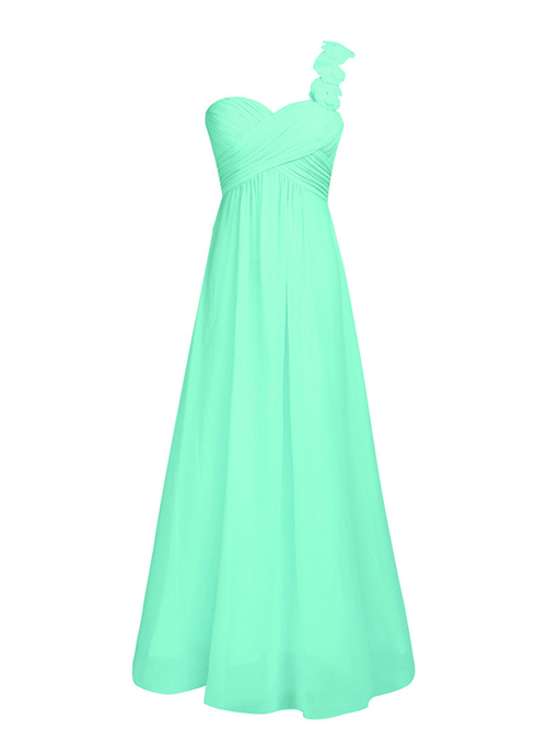 A-line One Shoulder Chiffon Mint Green Bridesmaid Dress