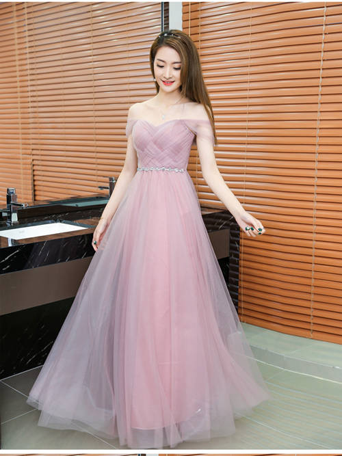 A-line Off Shoulder Tulle Bridesmaid Dress Beads