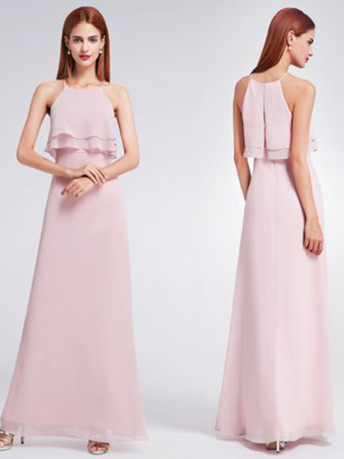 A-line Spaghetti Straps Chiffon Pink Bridesmaid Dress