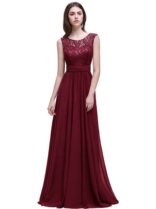 A-line Scoop Chiffon Lace Bridesmaid Gown