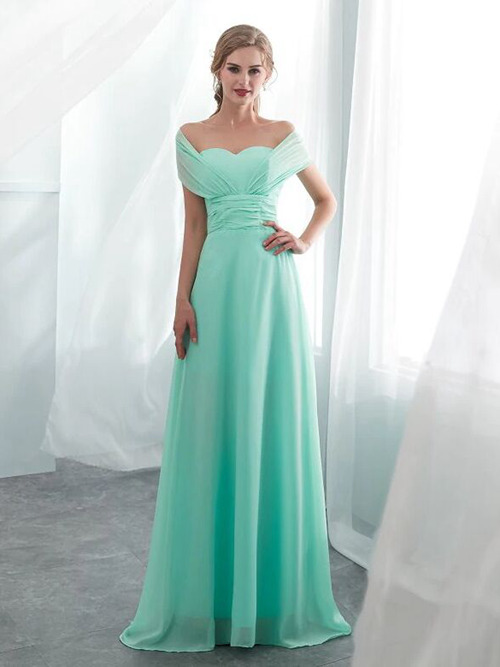 A-line Straps Chiffon Mint Green Bridesmaid Dress