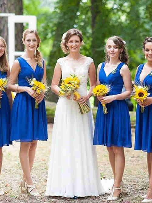 A-line Straps Short Chiffon Bridesmaid Dresses