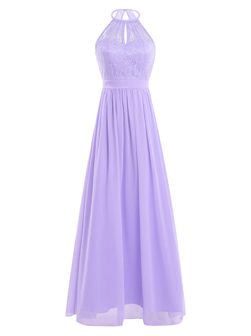 A-line Halter Lace Chiffon Bridesmaid Dress