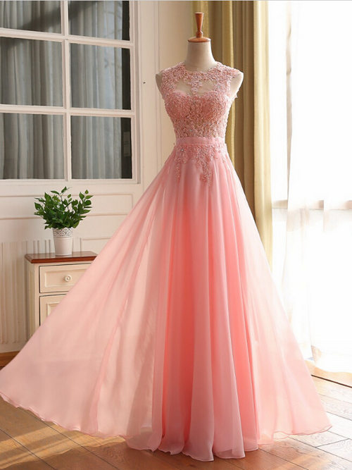A-line Jewel Chiffon Bridesmaid Dress Applique