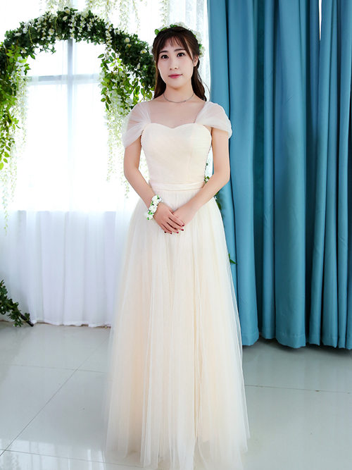 A-line Straps Tulle Floor Length Bridesmaid Dress