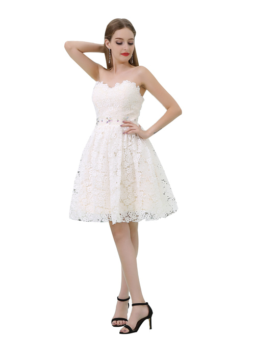 A-line Sweetheart Lace Cocktail Dress Beads