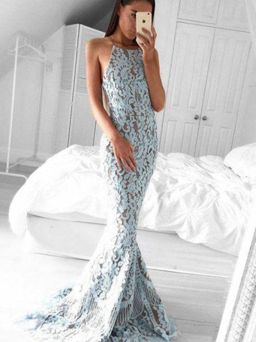 Mermaid Jewel Lace Long Evening Dress