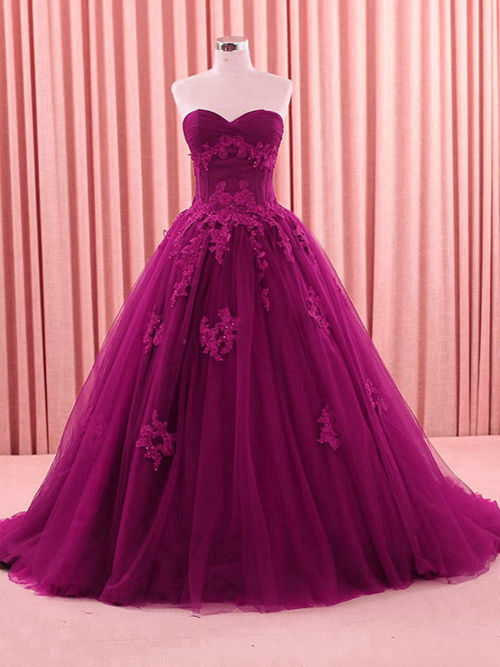 A-line Sweetheart Tulle Evening Gown Applique